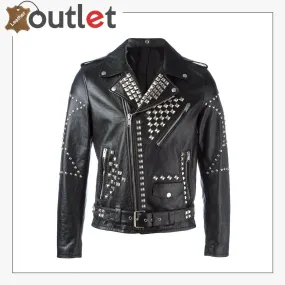 New Handmade Men's Black Fashion Studded Punk Style Leather Jacket