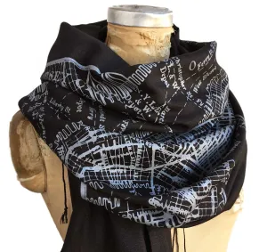 New York City Map Scarf, Brooklyn & Manhattan Linen-Weave Pashmina