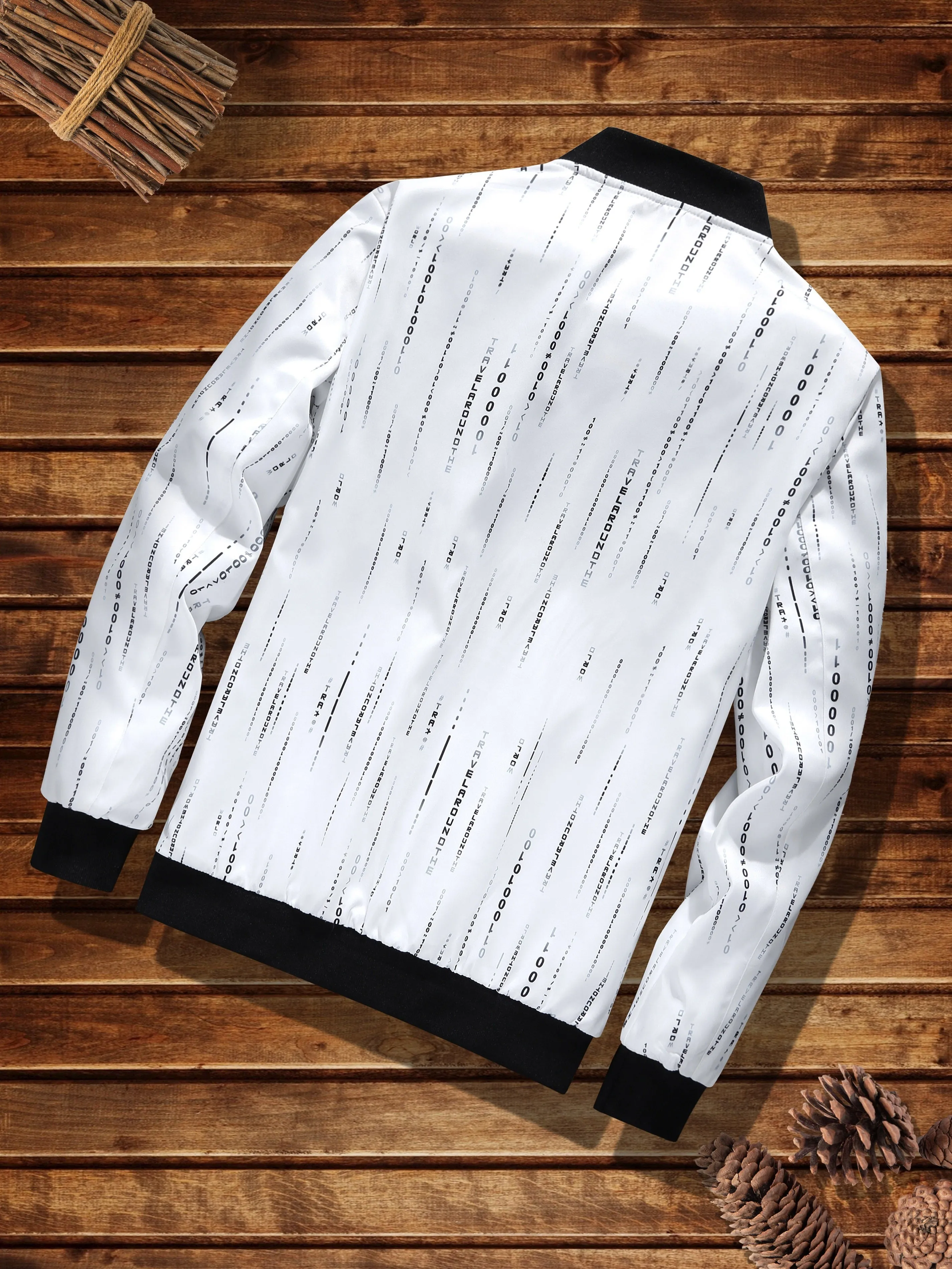 Number Print Lightweight Jacket, Men's Casual Baseball Collar Zip Up Jacket For Spring Fall