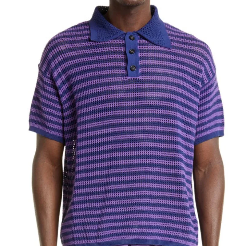 OEM/ODM 100% Cotton Men’s Polo Collar Striped Knitted Sweater