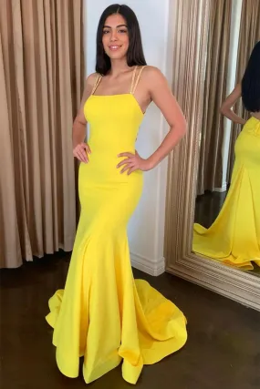 Open Back Mermaid Yellow Long Prom Dress, Mermaid Yellow Formal Graduation Evening Dress A1433