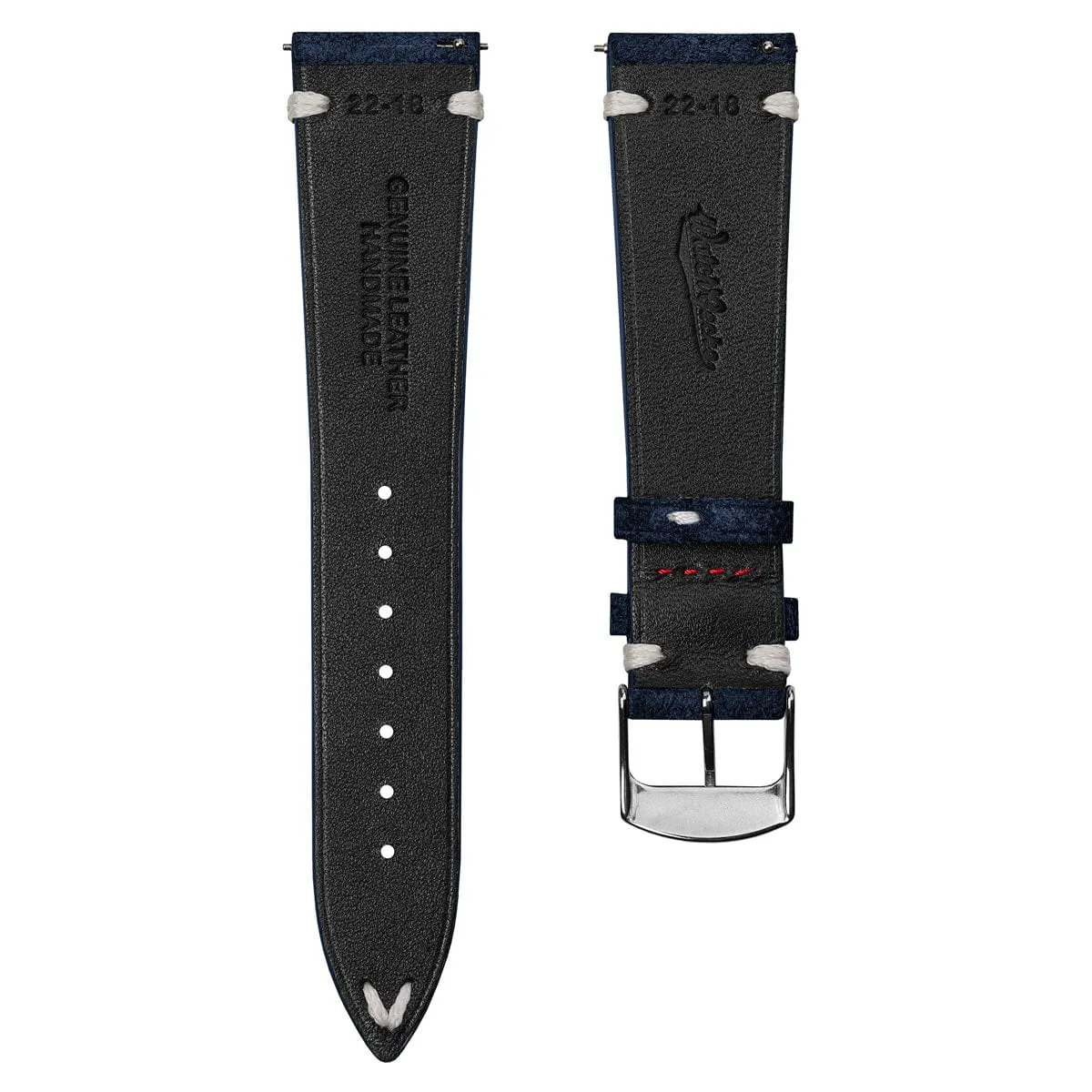 Overton Conceria Opera Suede V-Stitch Watch Strap - Midnight Blue