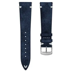 Overton Conceria Opera Suede V-Stitch Watch Strap - Midnight Blue