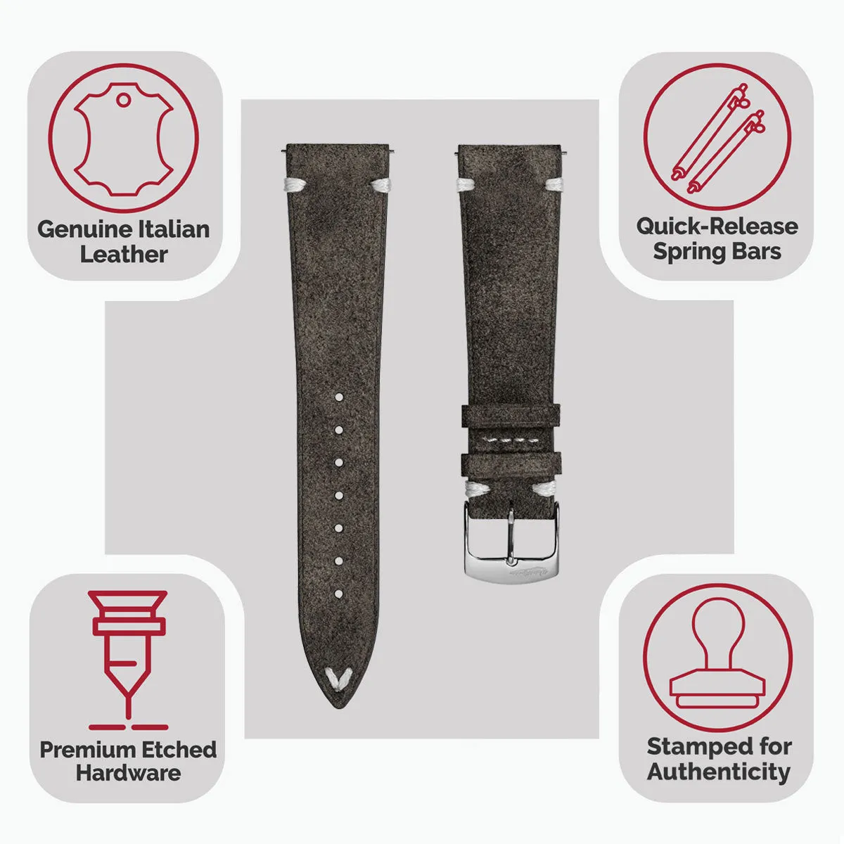 Overton Conceria Opera Suede V-Stitch Watch Strap - Taupe