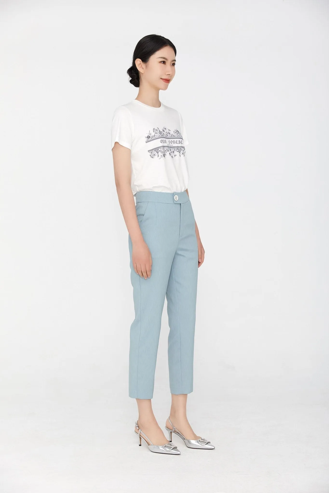 Pale Blue Narrow Leg Pencil Pants Suits