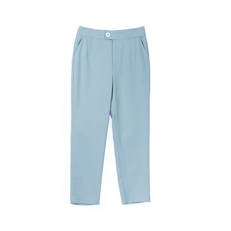 Pale Blue Narrow Leg Pencil Pants Suits