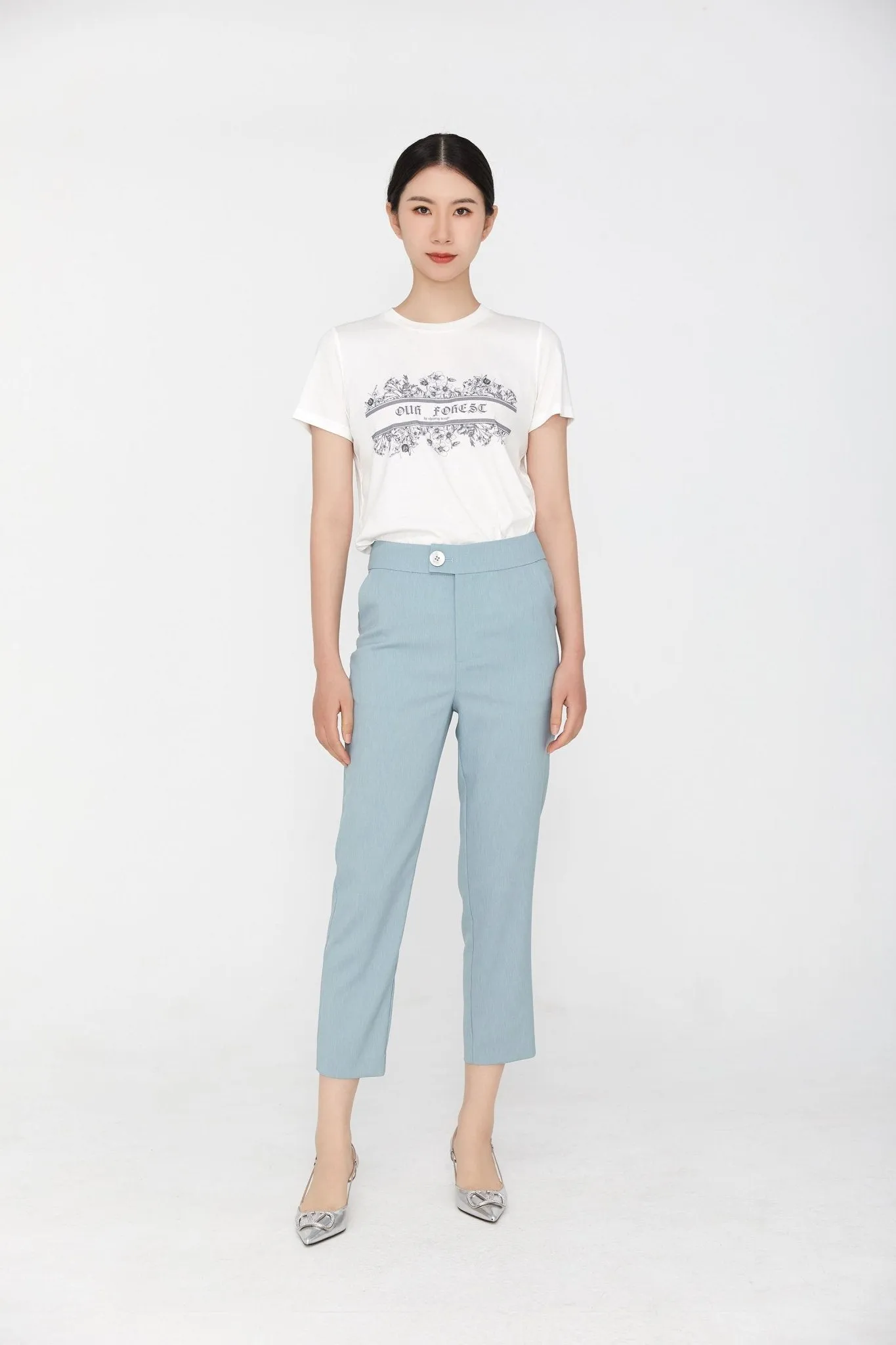 Pale Blue Narrow Leg Pencil Pants Suits