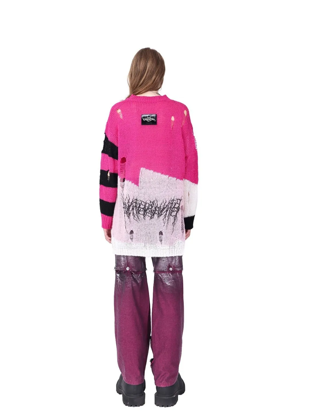 PINKSPINK Skeletal Cat Graphic Sweater - Black/Neon Green and Pink/Black