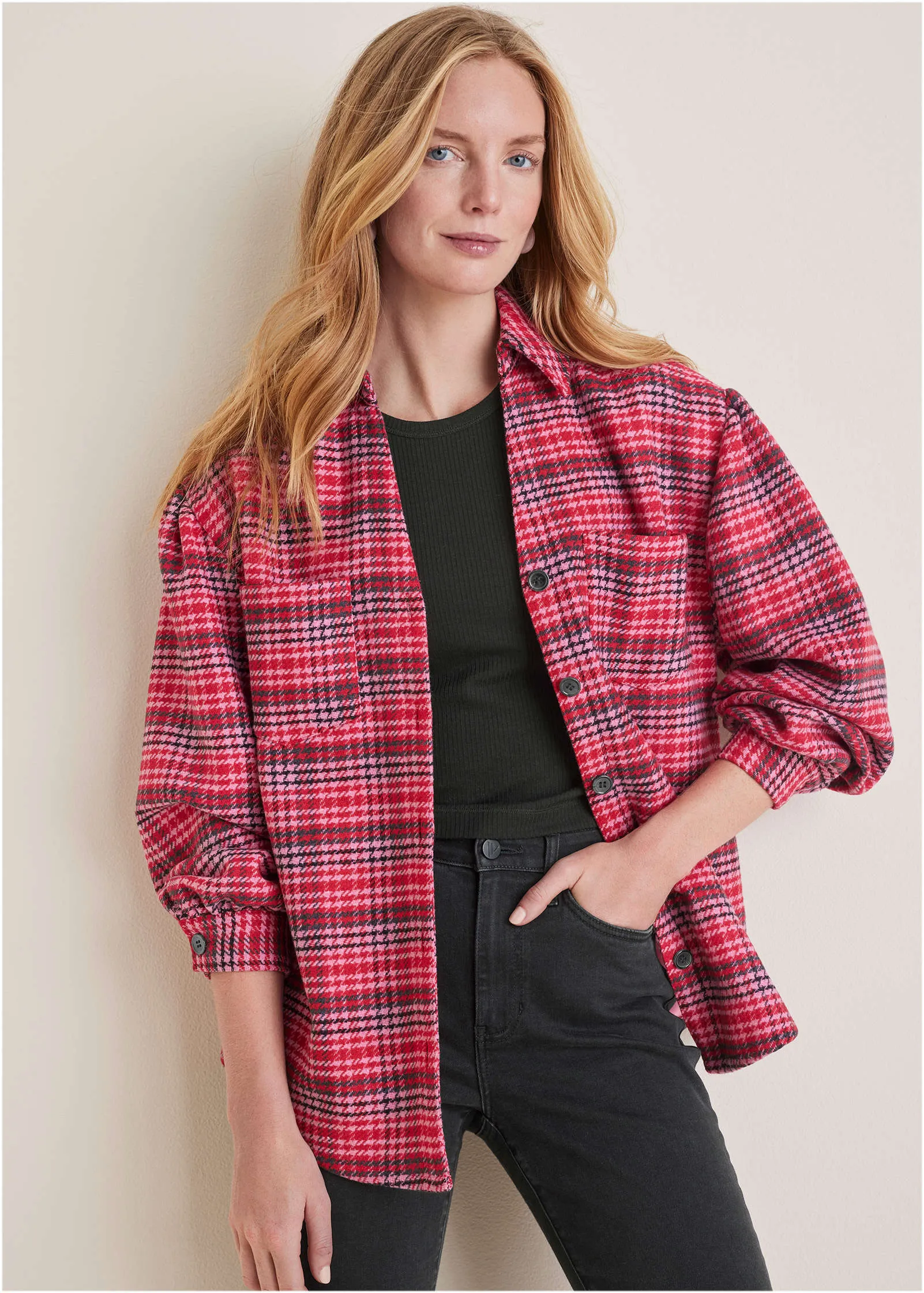 Plaid Shacket - Red Multi