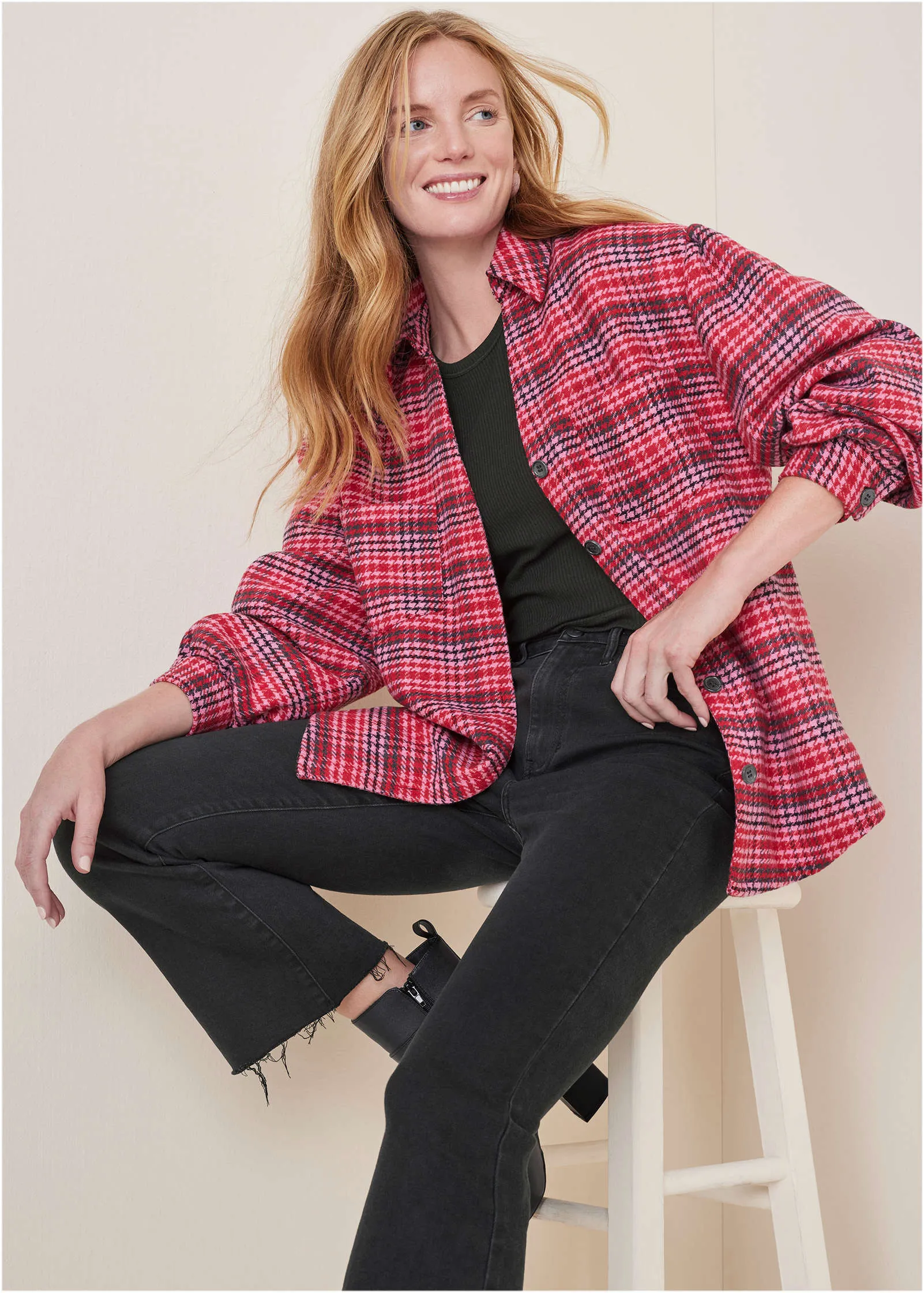 Plaid Shacket - Red Multi