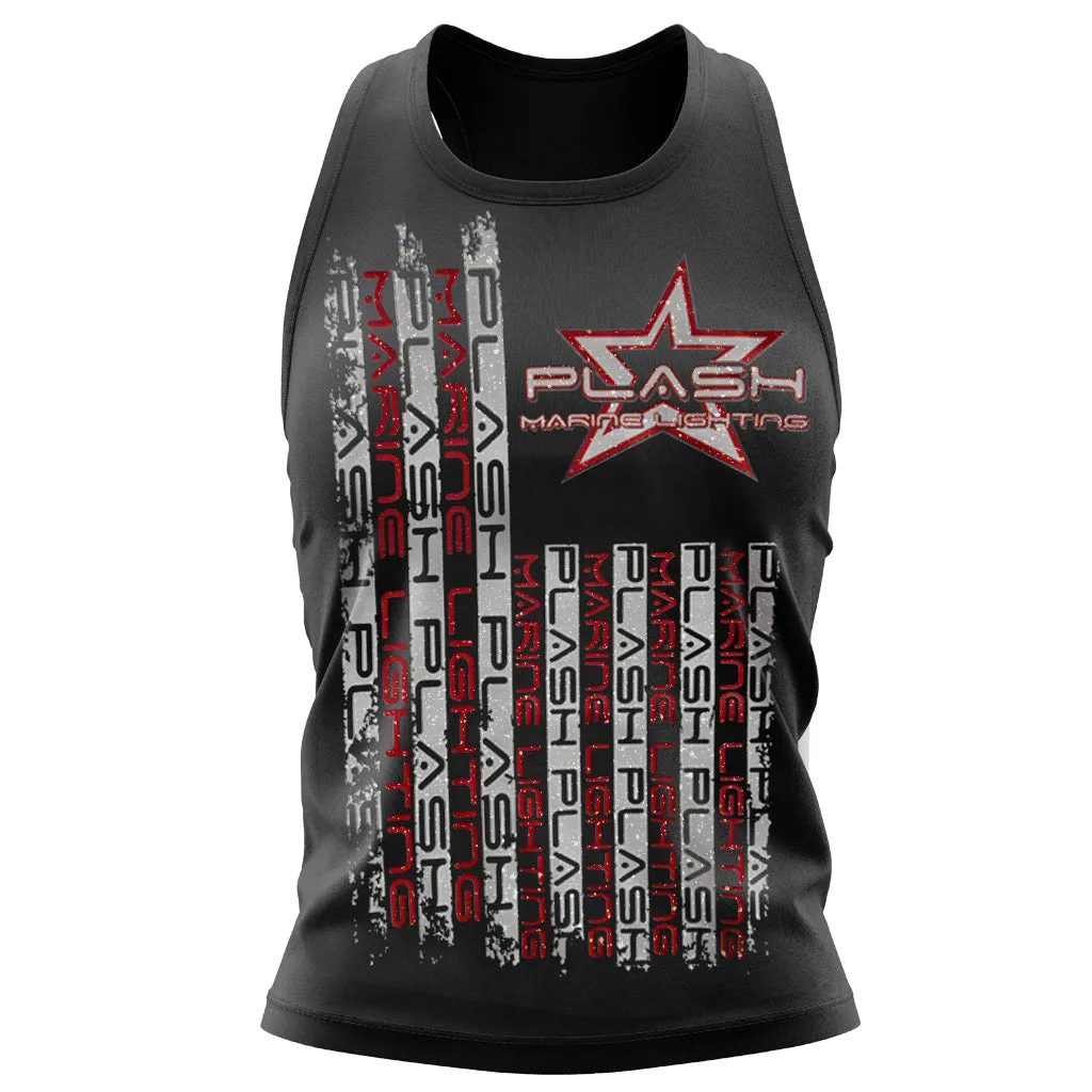 Plash | Shimmer Flag Design | Ladies | Racer Back Tank Top | Black