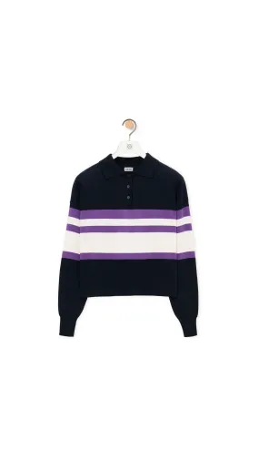 Polo Sweater In Cotton - Deep Blue/Yellow/Purple