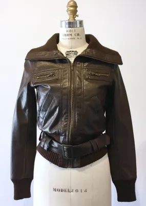 PORTOBELLO PUNK Women's brown vegan leather bomber jacket, EU 8 / 4 US