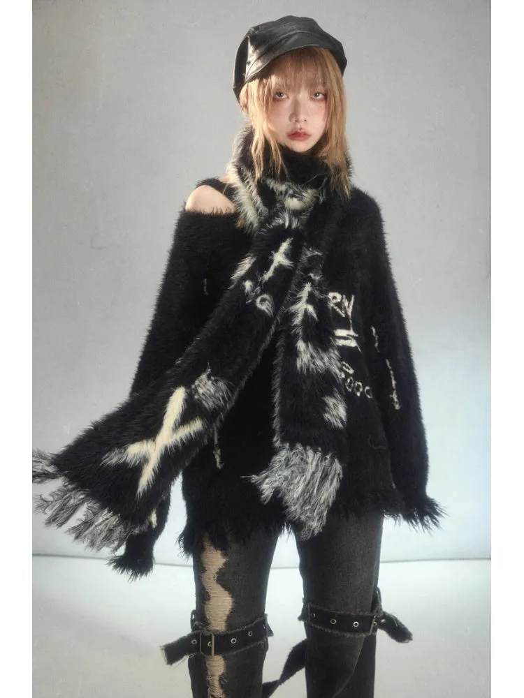 Punk Graffiti Mink Lazy Super Long Knit Scarf【s0000003879】