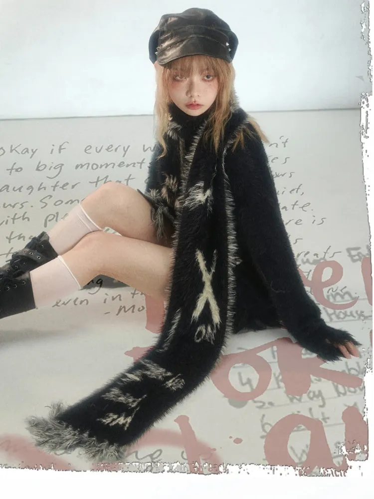 Punk Graffiti Mink Lazy Super Long Knit Scarf【s0000003879】