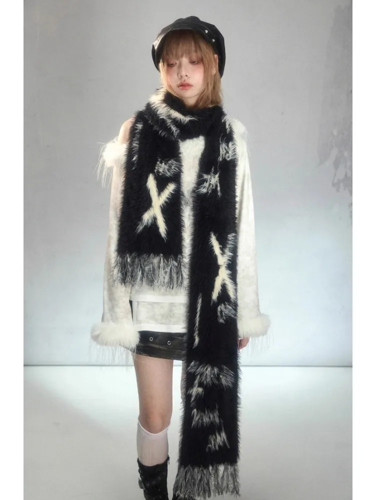 Punk Graffiti Mink Lazy Super Long Knit Scarf【s0000003879】