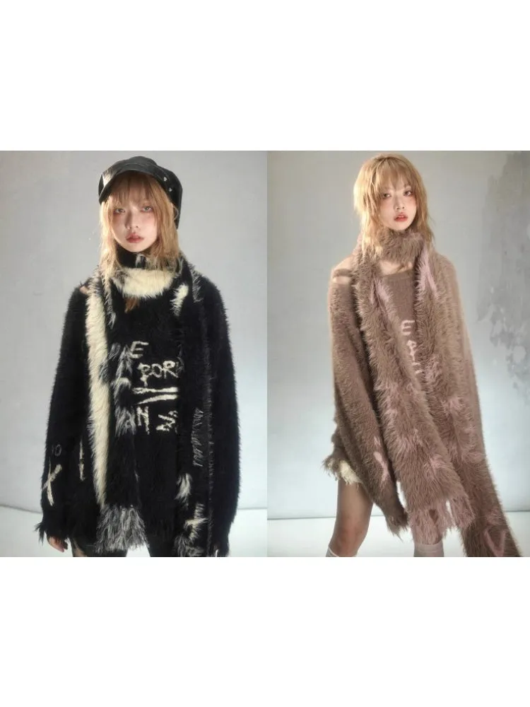 Punk Graffiti Mink Lazy Super Long Knit Scarf【s0000003879】