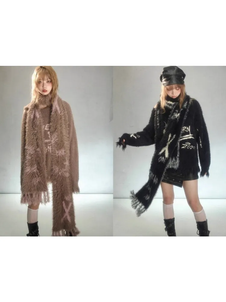 Punk Graffiti Mink Lazy Super Long Knit Scarf【s0000003879】