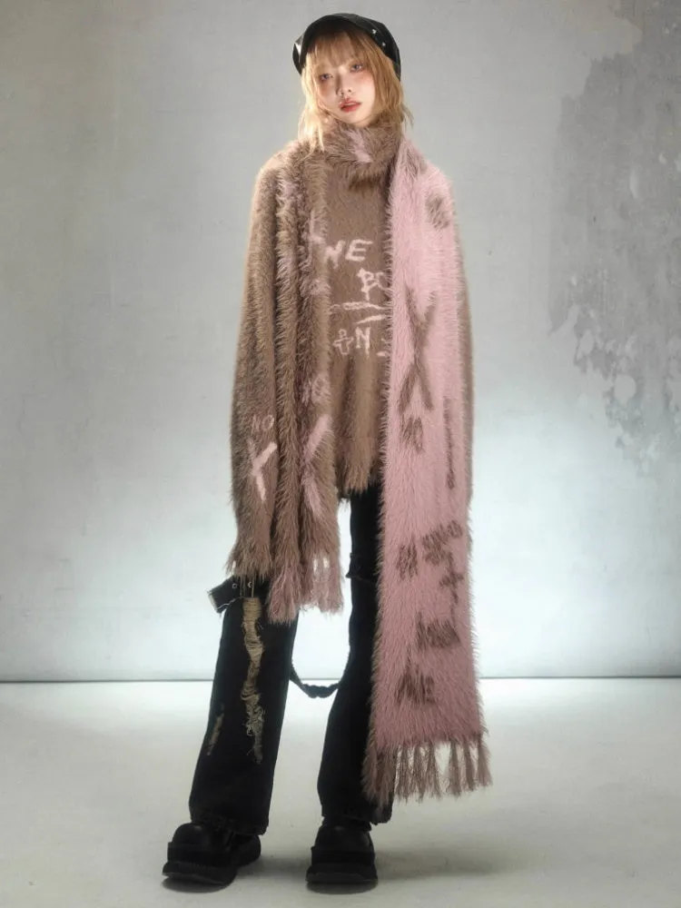 Punk Graffiti Mink Lazy Super Long Knit Scarf【s0000003879】