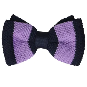 Purple and Navy Blue Rugby Striped Knit Bow Tie