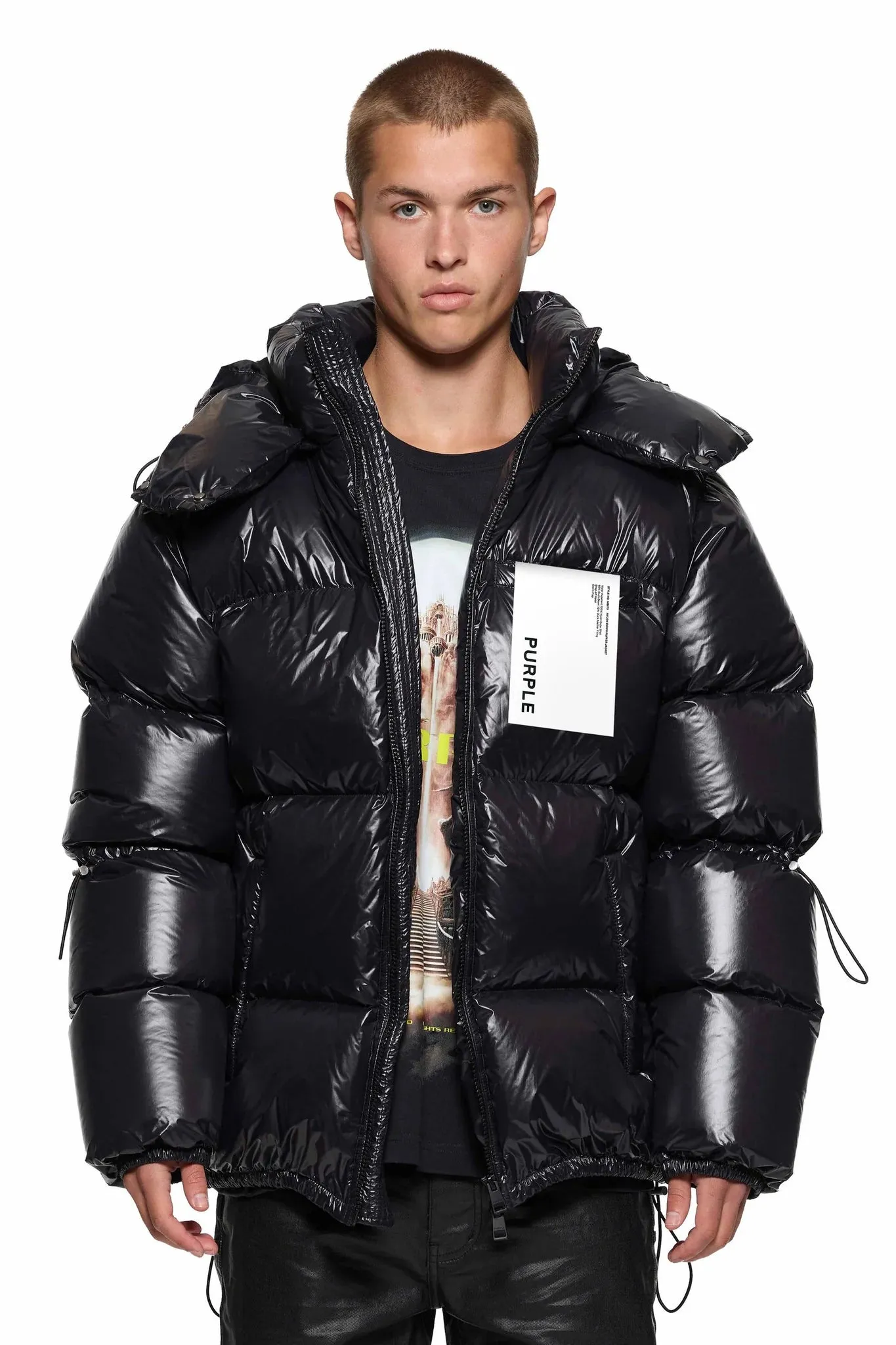 Purple Brand Nylon Puffer Jacket - BLACK