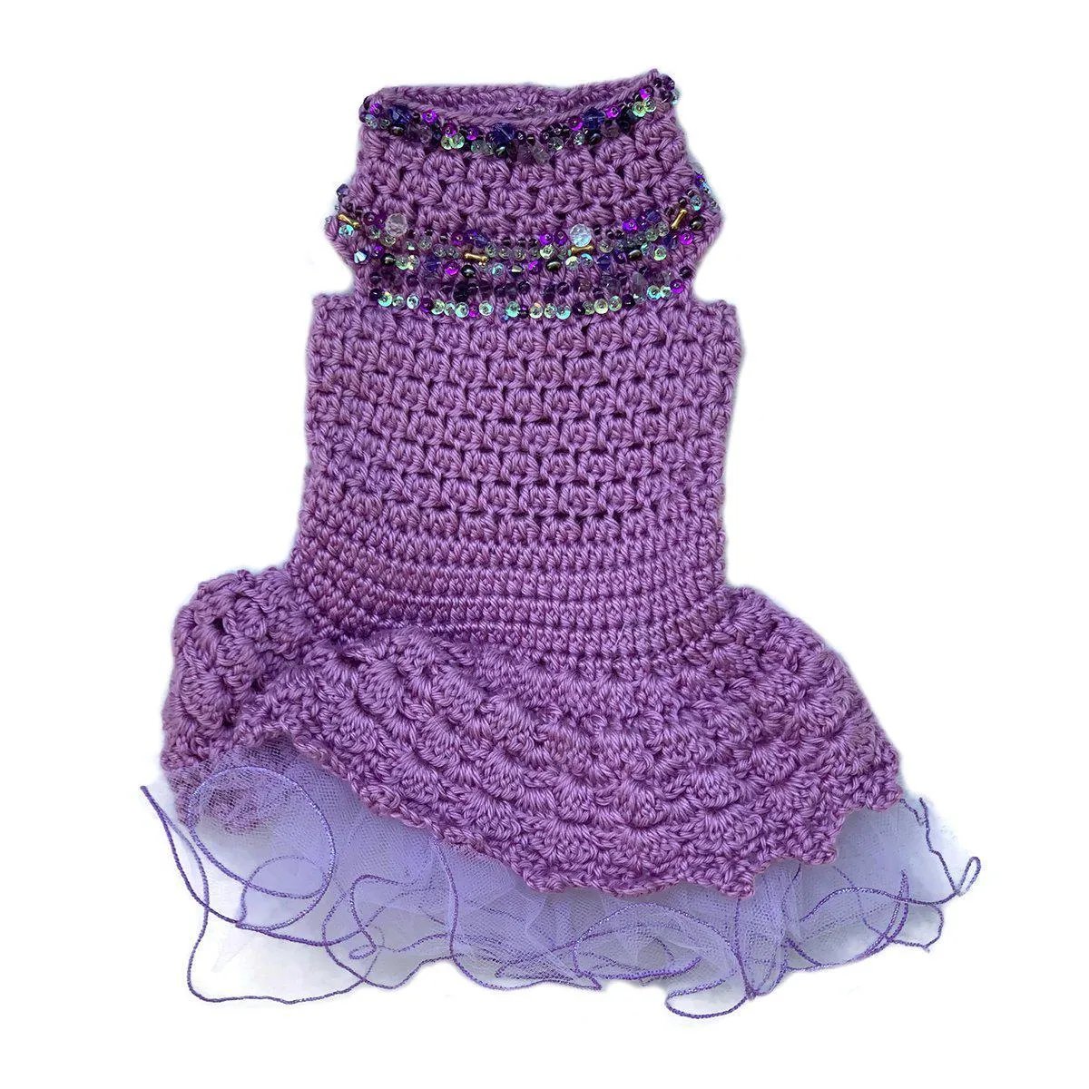 Purple Crystal Crocheted Dog Dress 13"