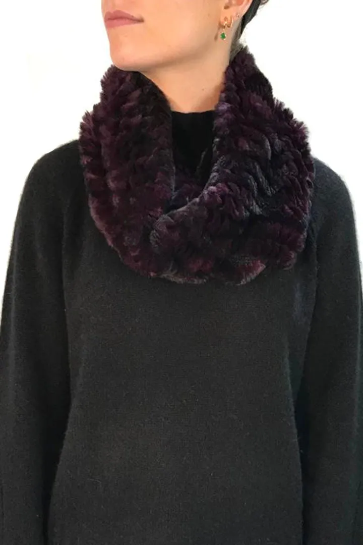 Purple Snowtop Knitted Real Rex Rabbit Fur Single Snood Scarf