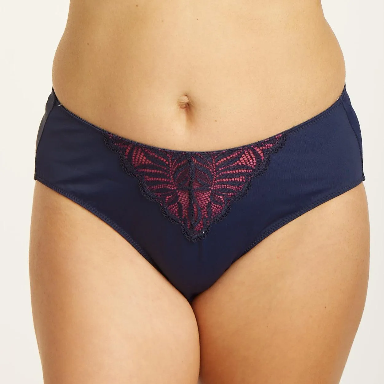 Radiate Lace Midi Brief - Navy Berry