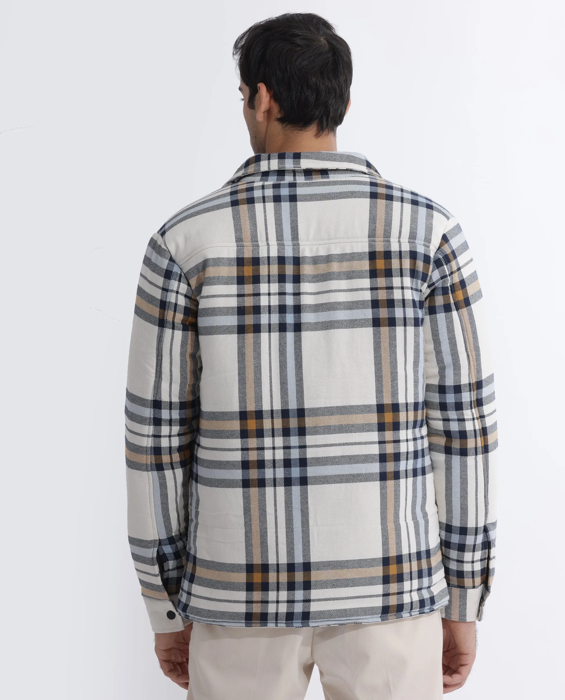 Rare Rabbit Men's Hollis Off-White Regular Collar Checks Shacket