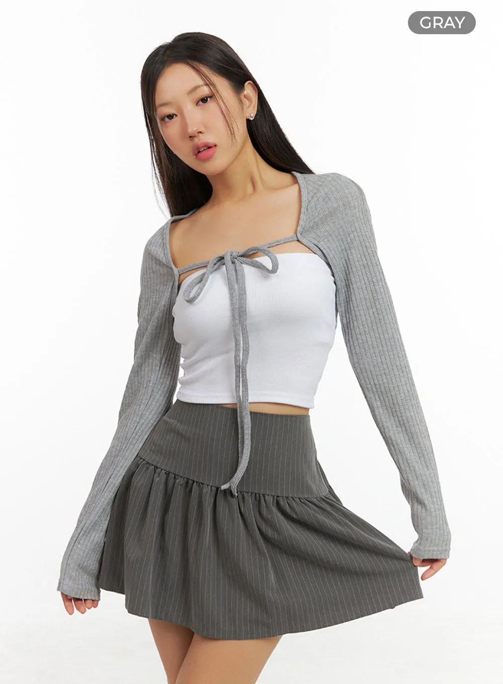 Ribbed Strap Bolero Cardigan IS402