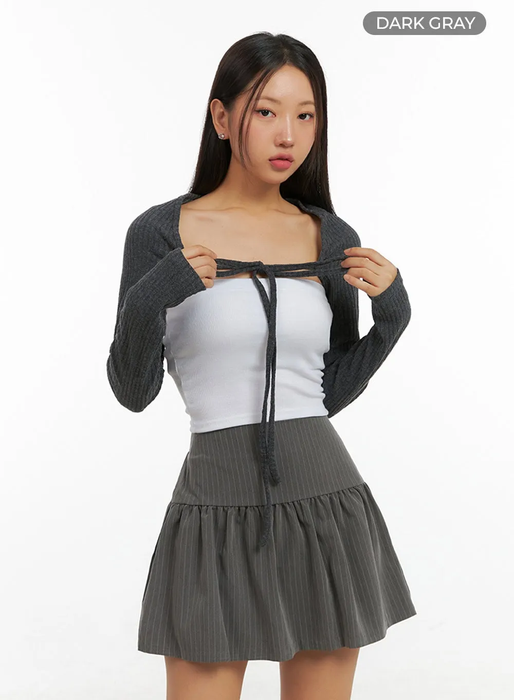 Ribbed Strap Bolero Cardigan IS402