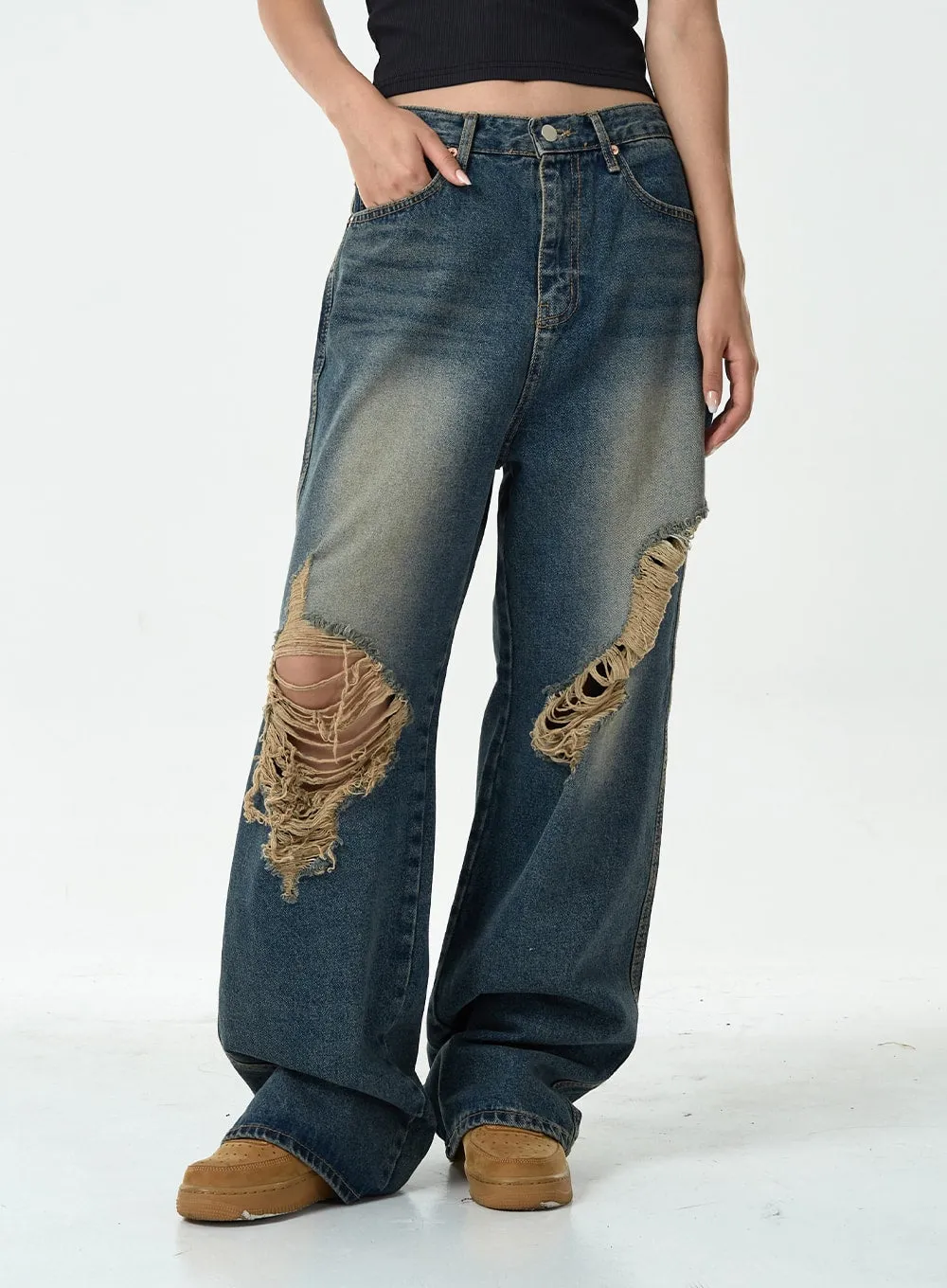 Ripped Wide Denim Pants CG10