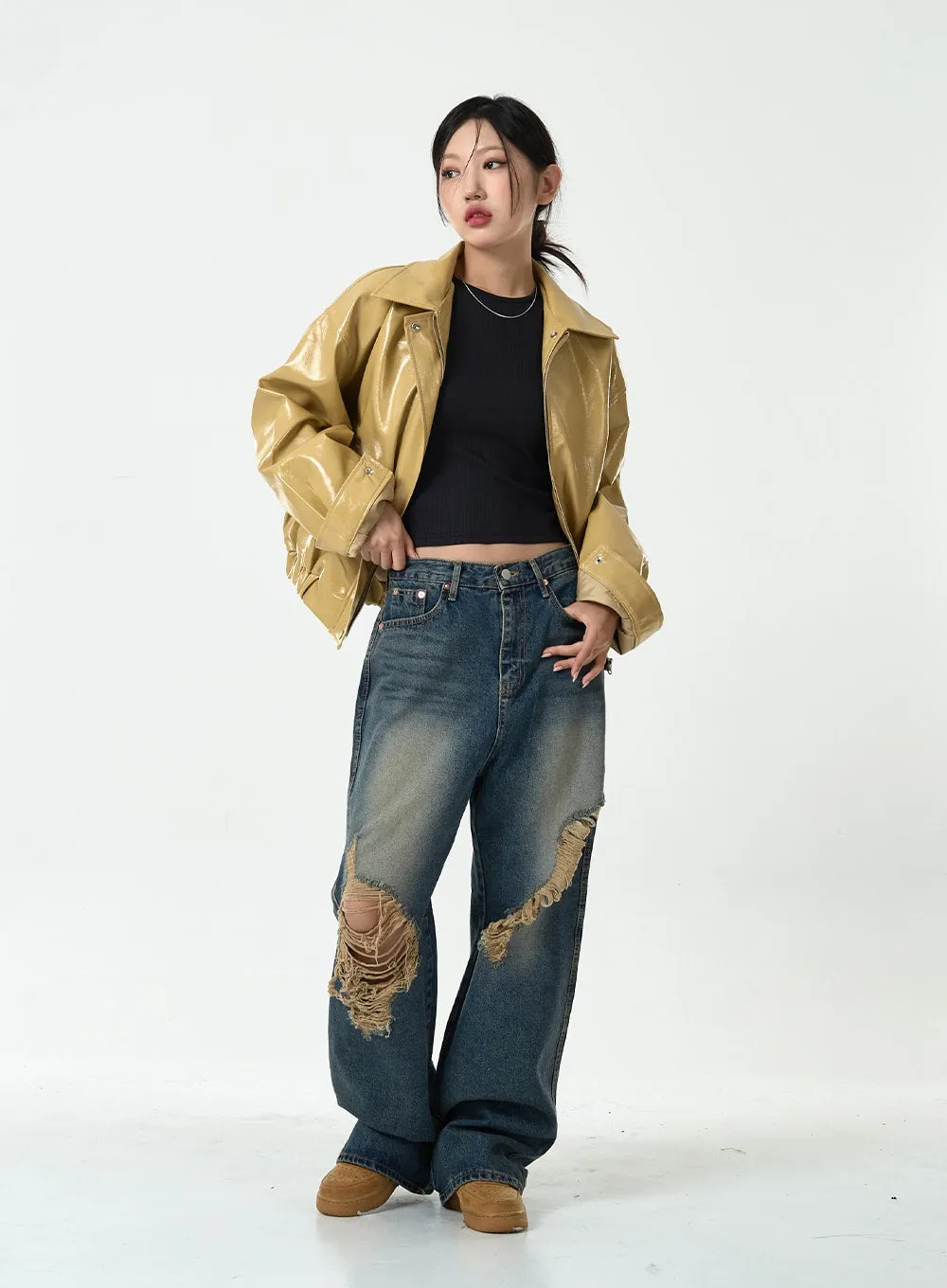 Ripped Wide Denim Pants CG10