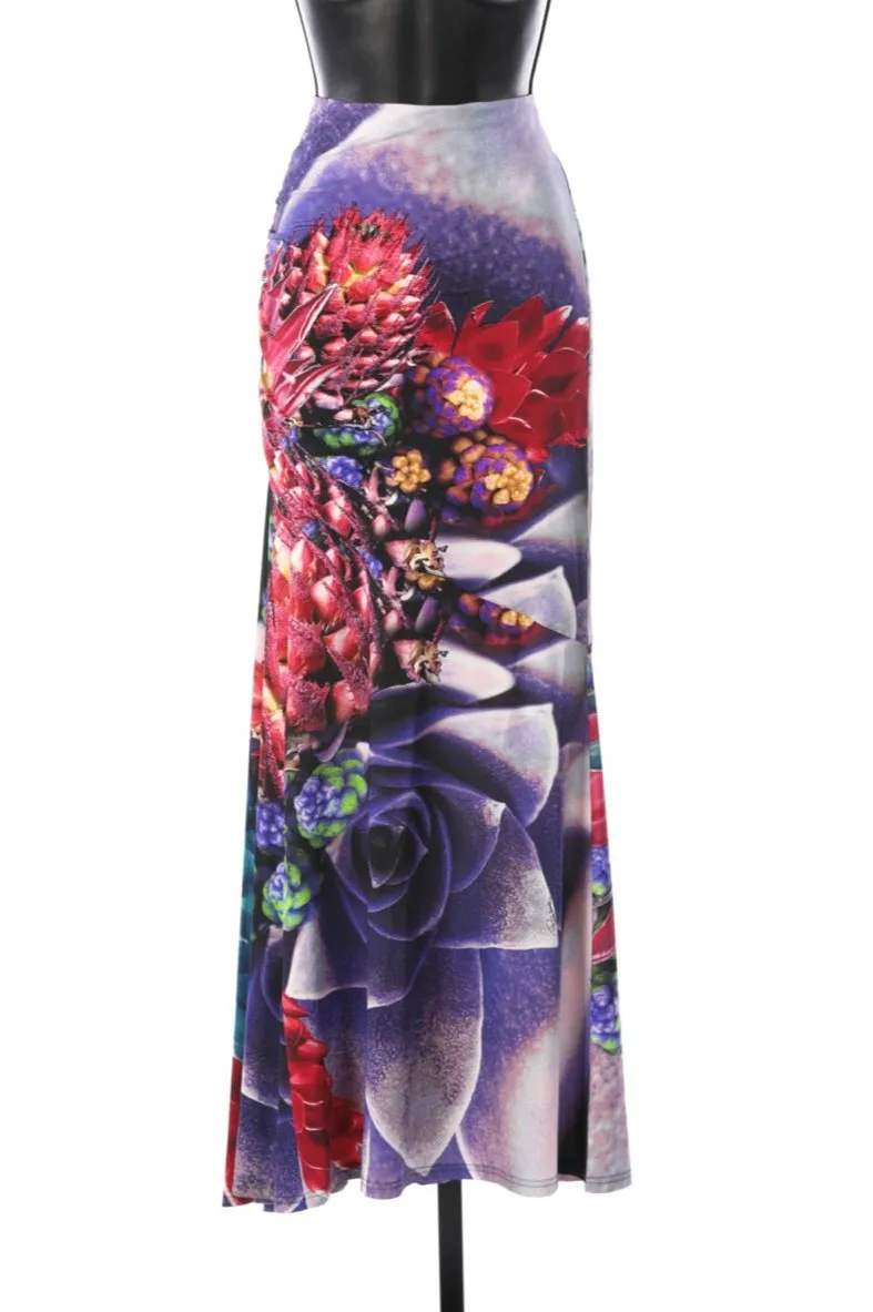 Roberto Cavalli Purple Blue & Red Floral Maxi Skirt (Part of Set)