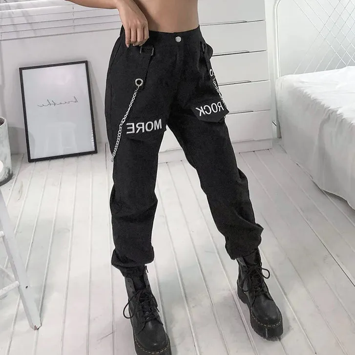 Rockstar Embroidery Rock More Chained Cargo Pants