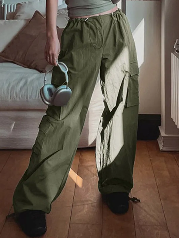 Ruched Parachute Baggy Cargo Pants