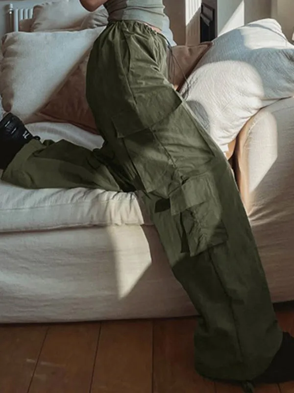 Ruched Parachute Baggy Cargo Pants