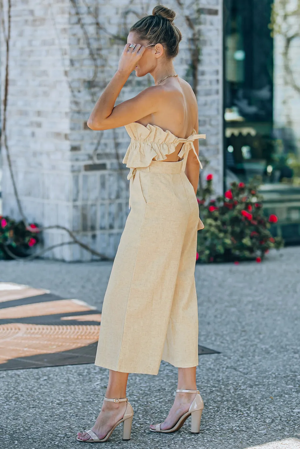 Ruffled Strapless Wide Leg Jumpsuit