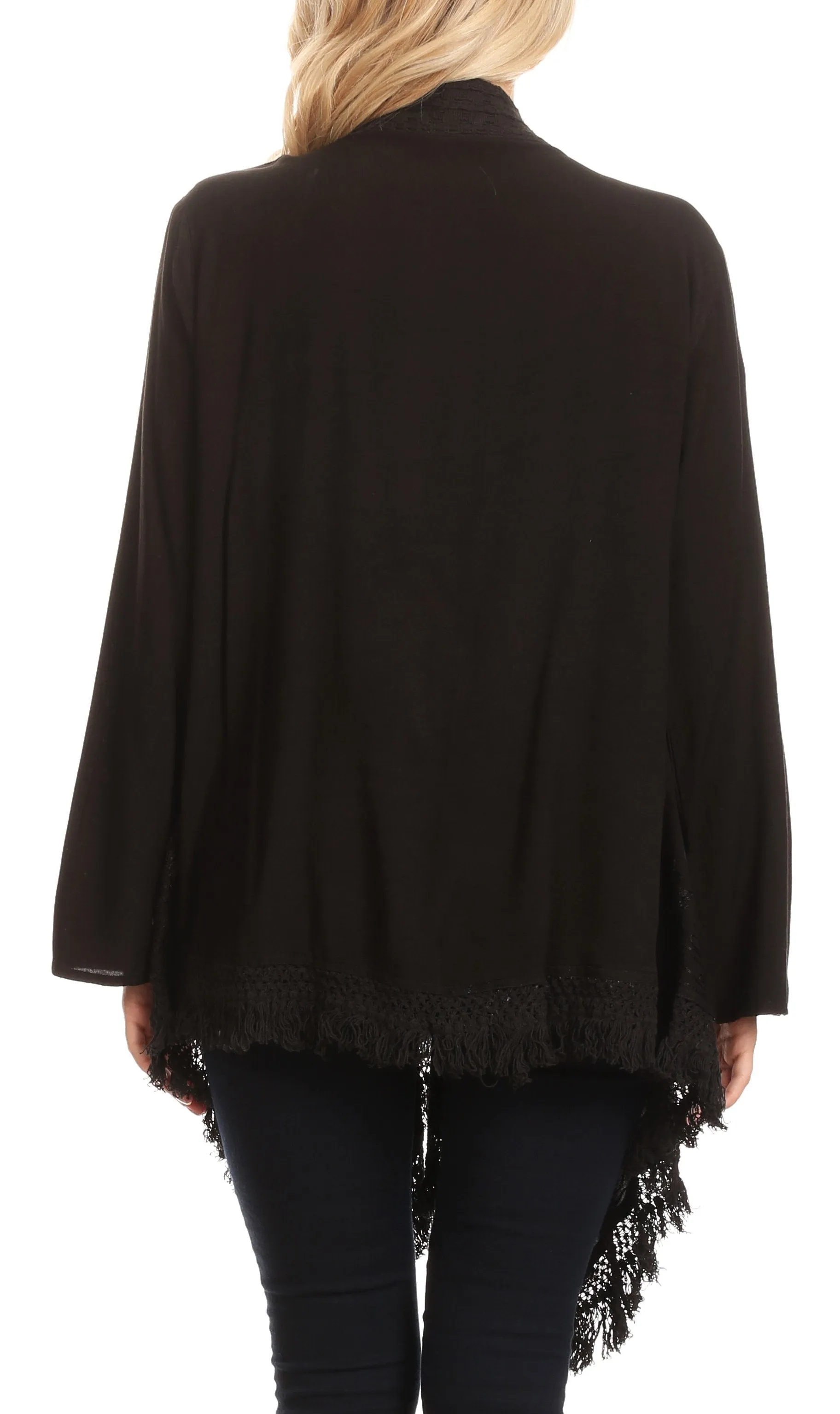 Sakkas Iris Womens Asymmetrical Cardigan Shrug Top with Embroidery and Fringe