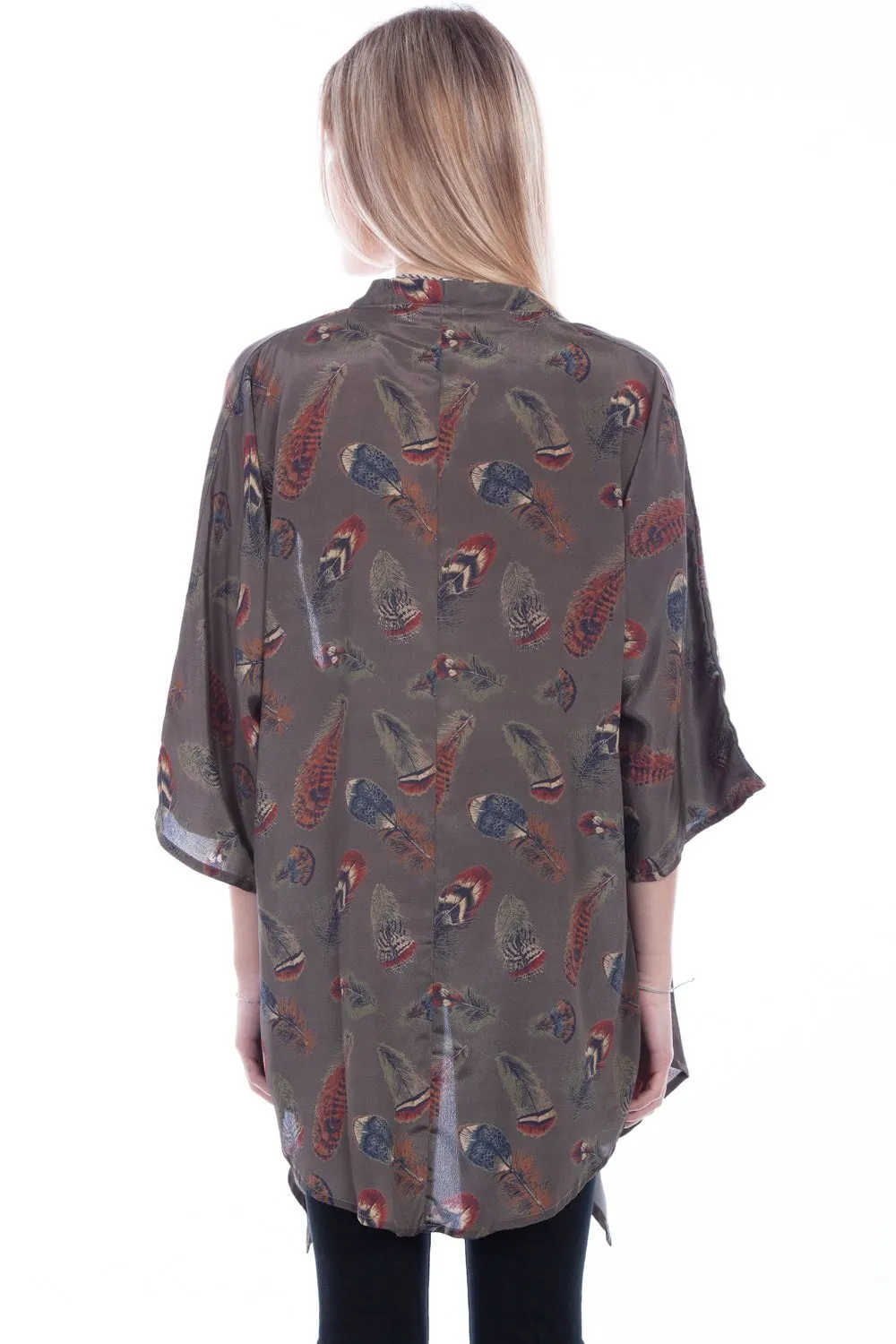 Scully Womens Sage Polyester Feathers Kimono