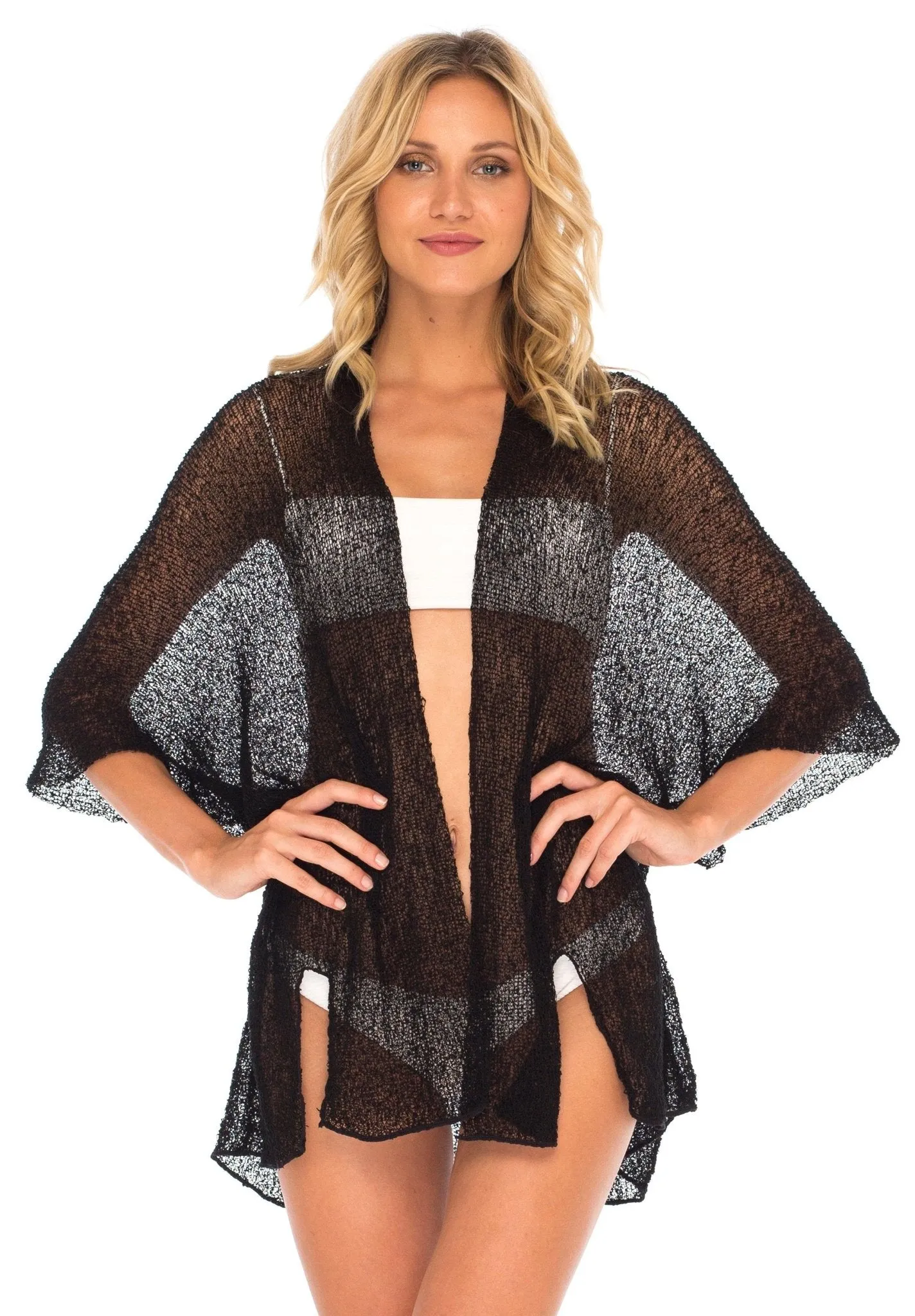 SHU-SHI Womens Long Sheer Kimono Cardigan Sweater Open Front Beach Top Cover Up