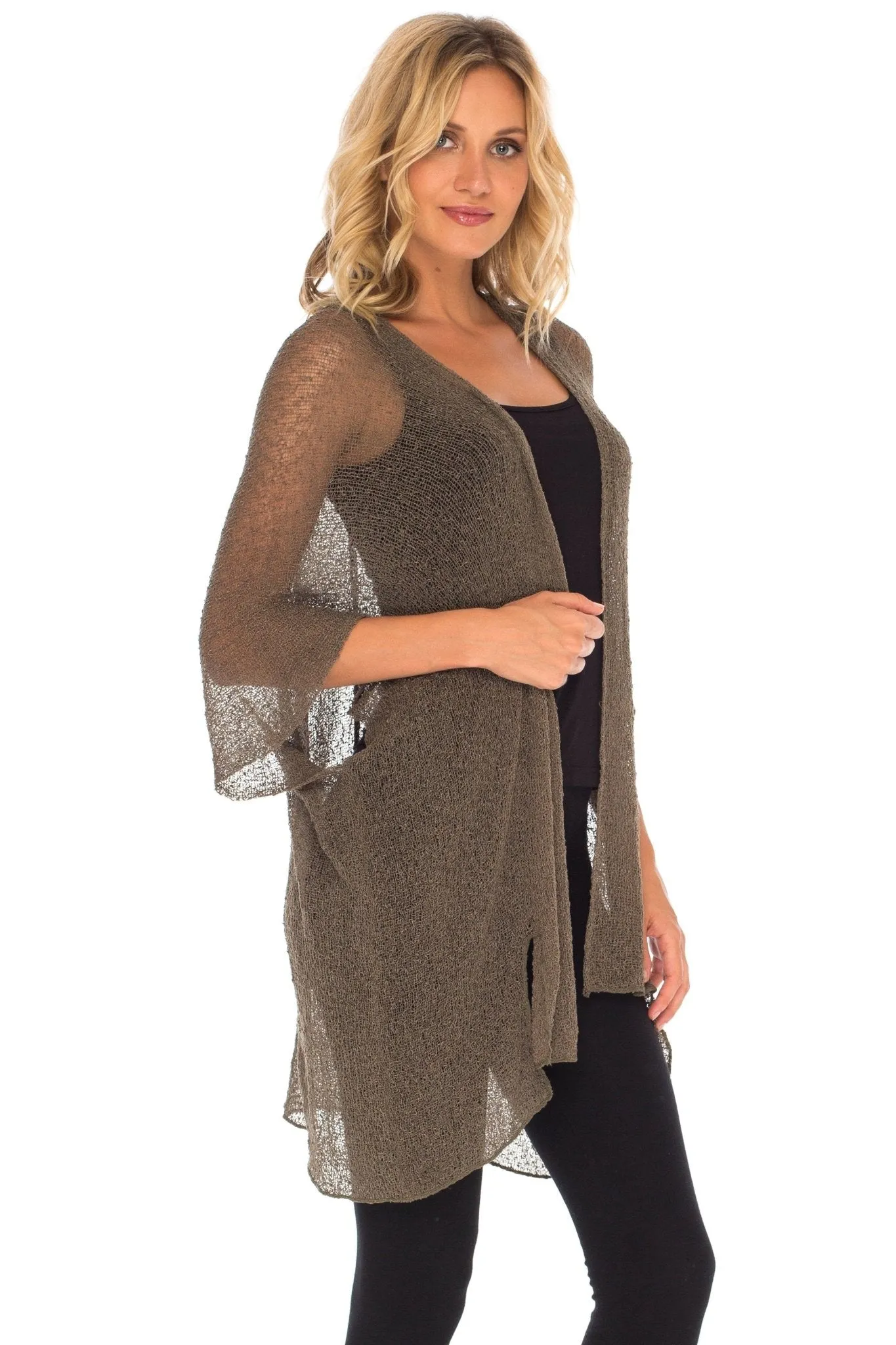 SHU-SHI Womens Long Sheer Kimono Cardigan Sweater Open Front Beach Top Cover Up