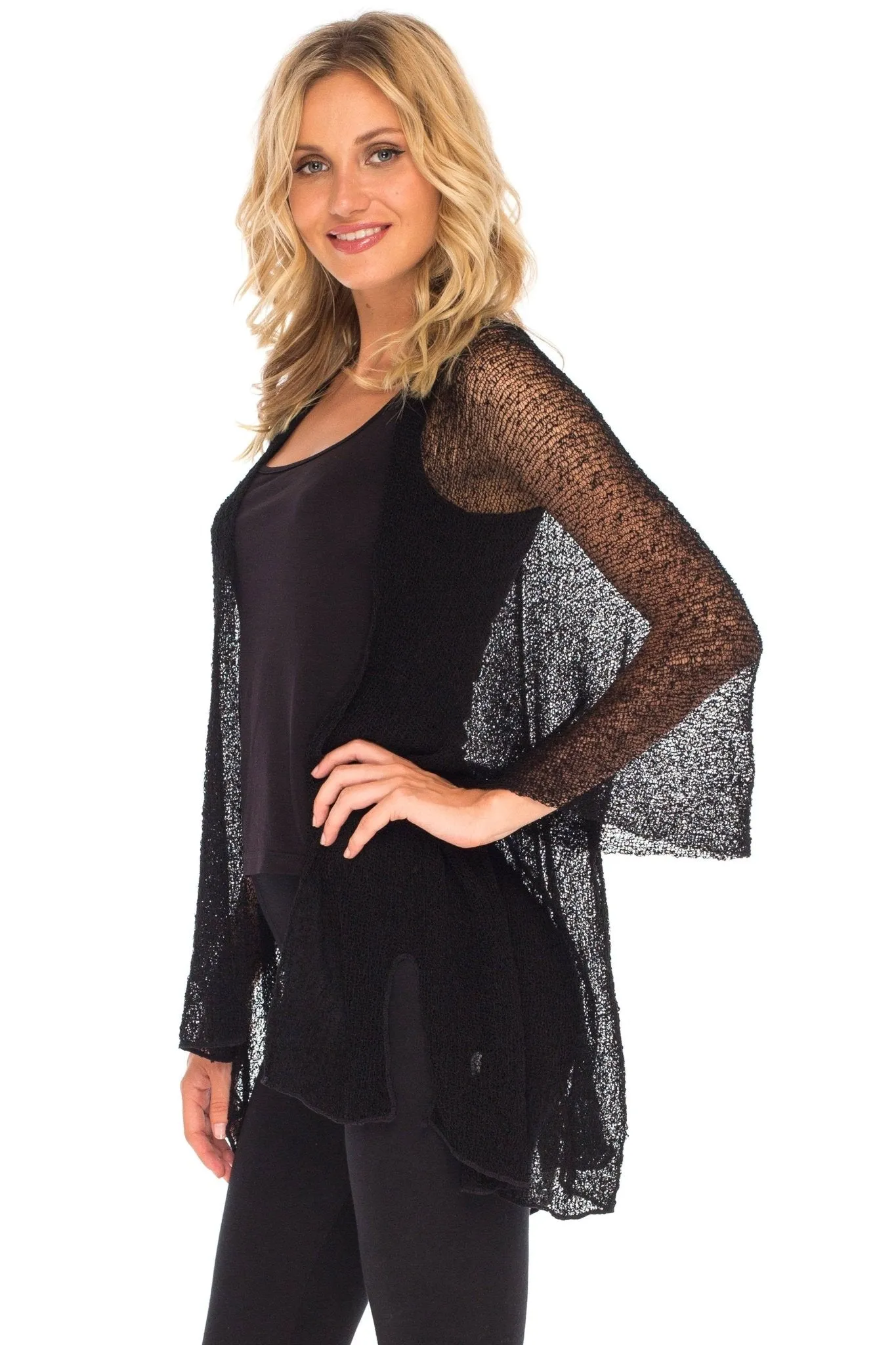 SHU-SHI Womens Long Sheer Kimono Cardigan Sweater Open Front Beach Top Cover Up