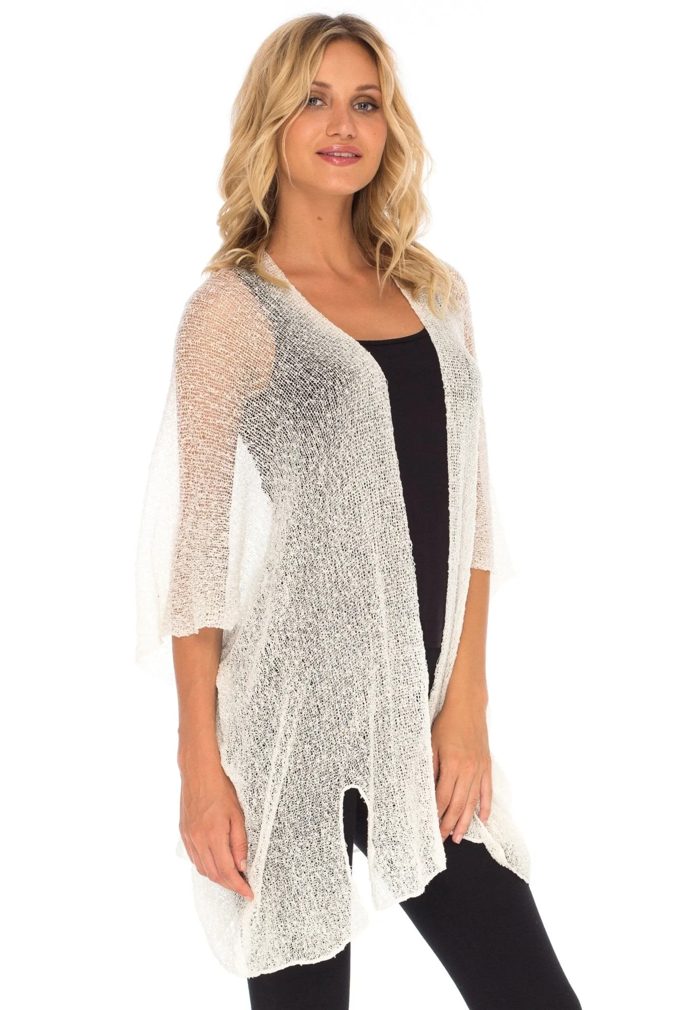 SHU-SHI Womens Long Sheer Kimono Cardigan Sweater Open Front Beach Top Cover Up