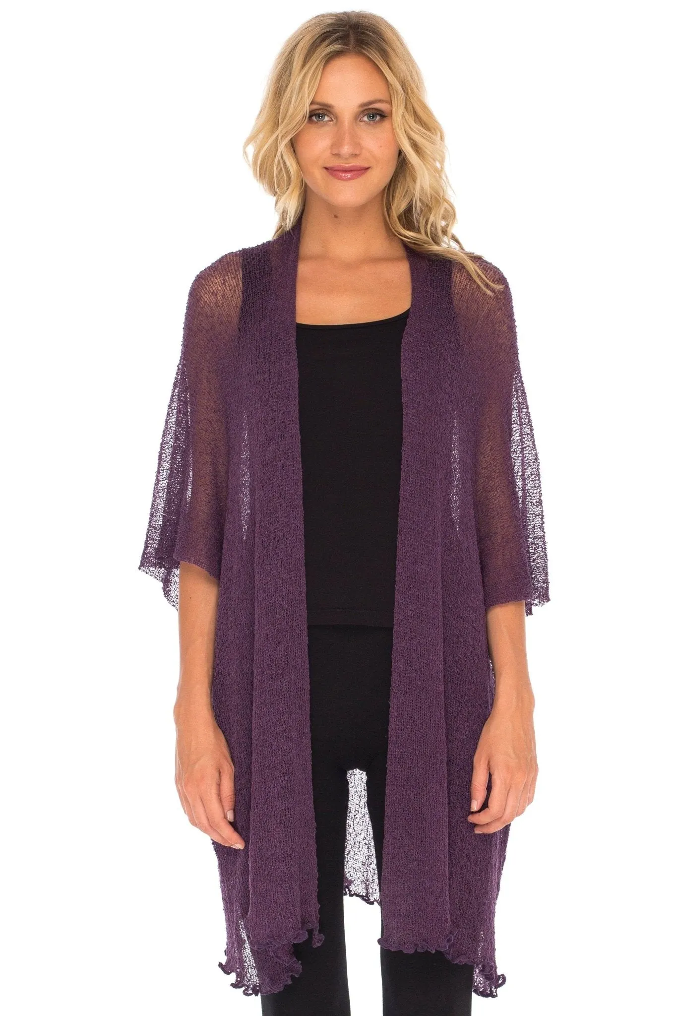 SHU-SHI Womens Long Sheer Kimono Cardigan Sweater Open Front Beach Top Cover Up