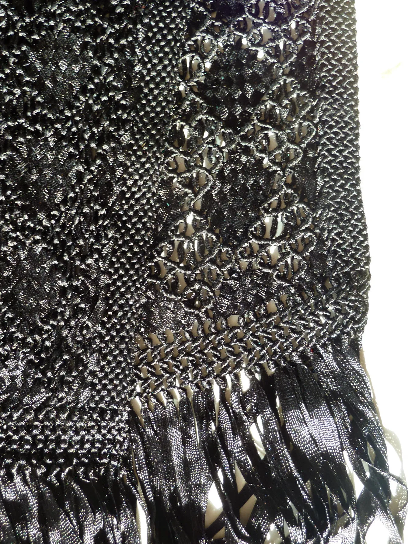 Silk Macrame Triangle Shawl Silver