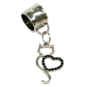 Silver Cat with Black Heart Jewellery Scarf Accessory