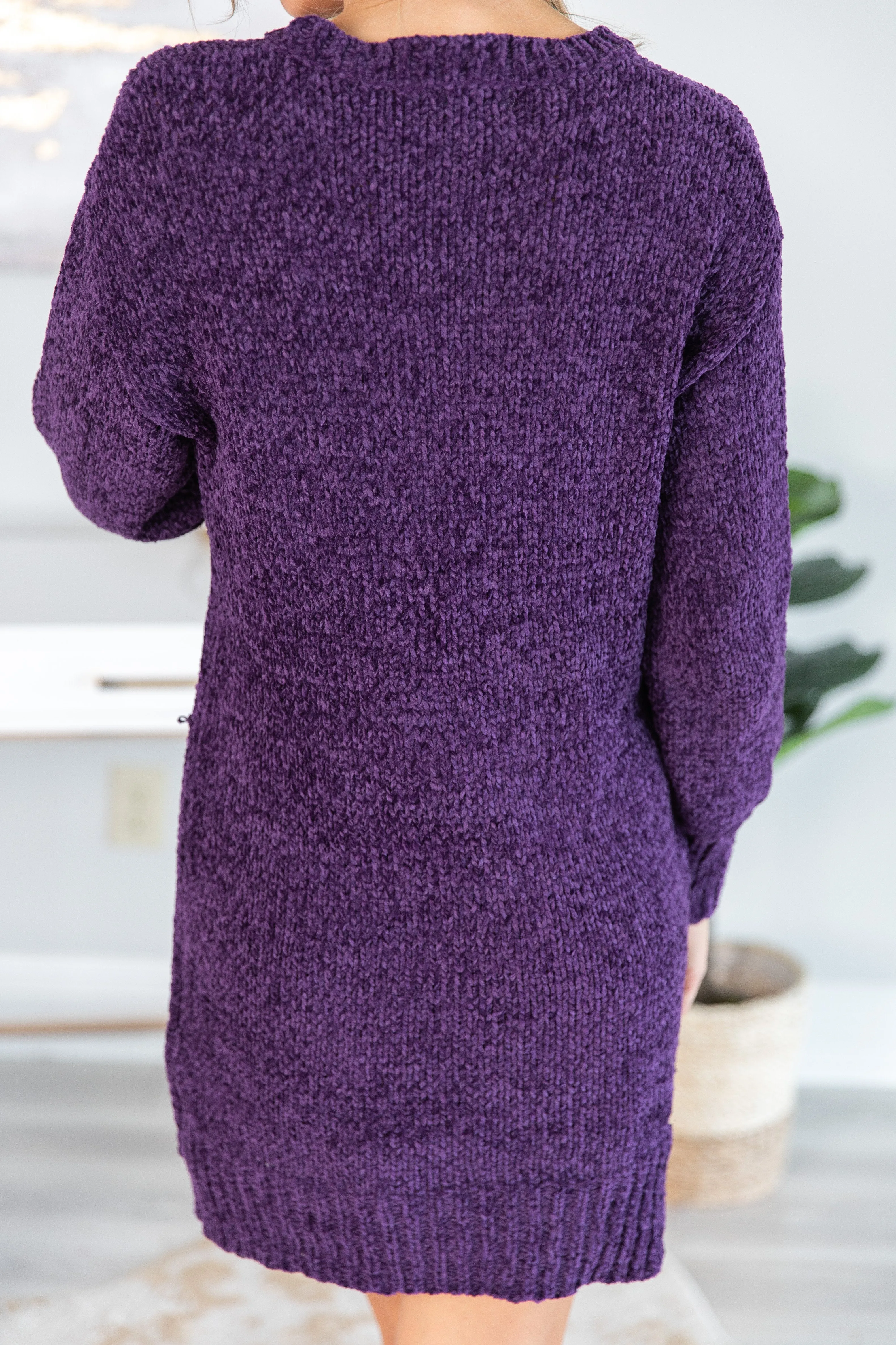 Soft Heart Plum Purple Chenille Sweater Dress