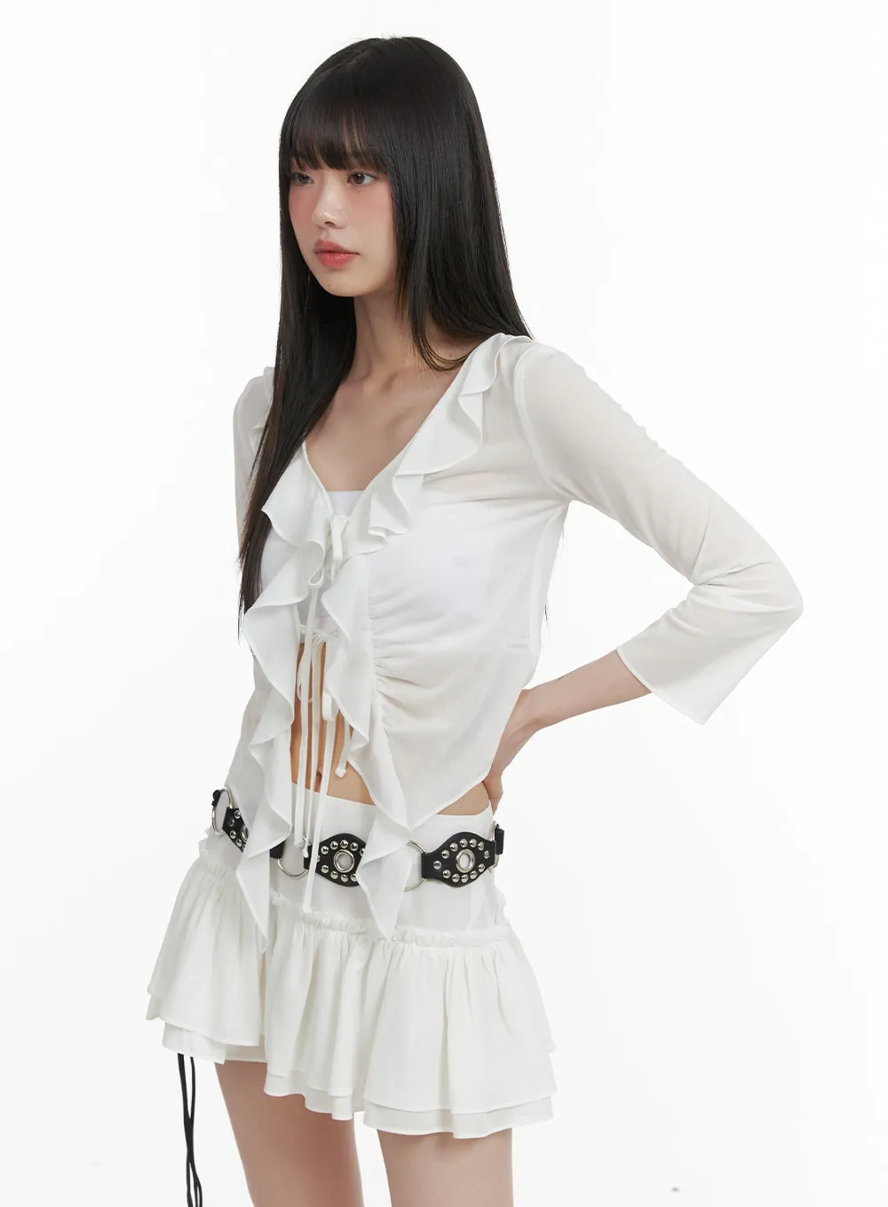 Solid Frill Shirred Cardigan CA422