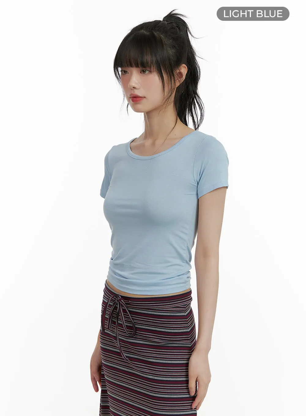 Solid Round Neck Crop Top CU410